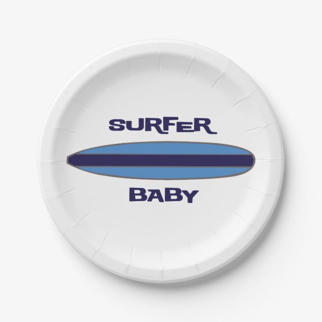 Blue Surfer Baby Paper Plate (Front)