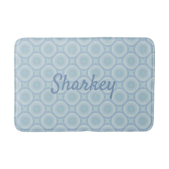 Blue Surname on Overlapping Ocean Bubbles Bath Mat (Front)