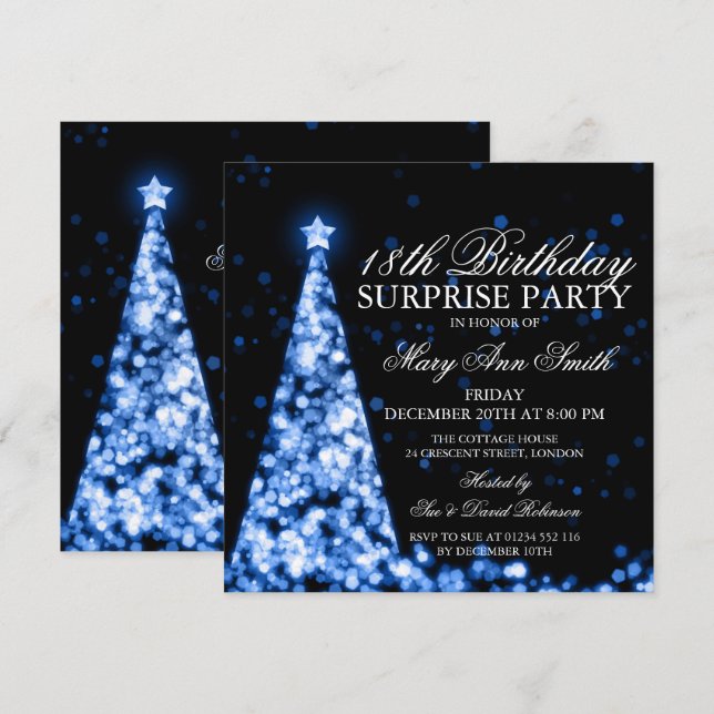 Blue Surprise 18th Birthday Christmas Lights Invitation (Front/Back)
