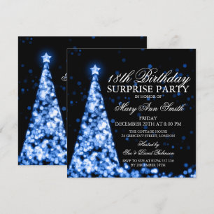 Blue Surprise 18th Birthday Christmas Lights Invitation