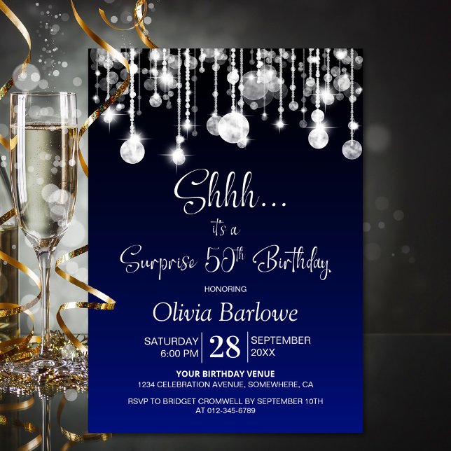 Blue Surprise 50th Birthday Party Invitation (Creator Uploaded)