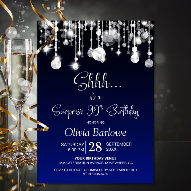 Blue Surprise 90th Birthday Party Invitation (Creator Uploaded)