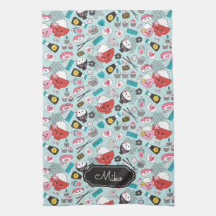 Blue Sushi Personalised Cute Pattern Tea Towel