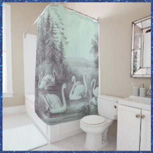 Blue Swan Lake Shower Curtain