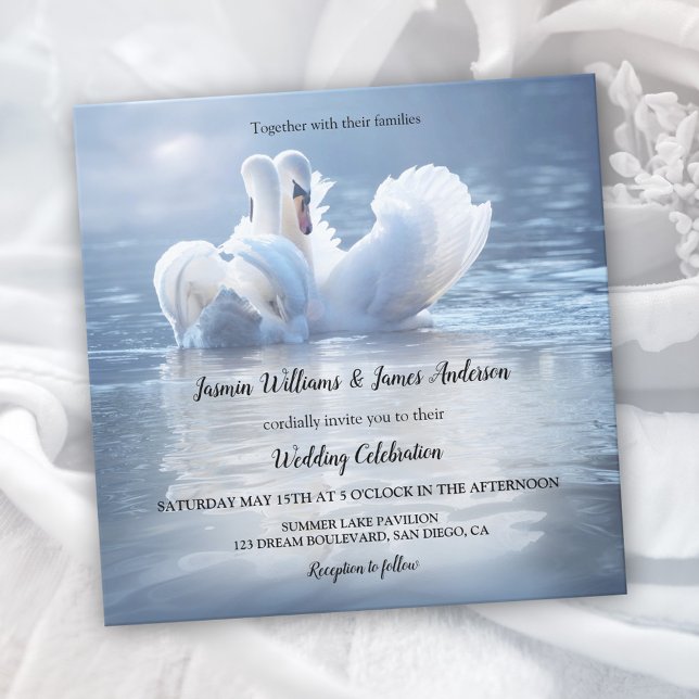 Blue Swans Lake Wedding Invitation (Creator Uploaded)
