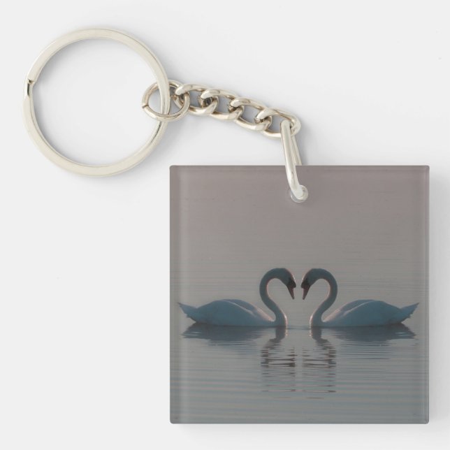Blue Swans Must Be Love Earrings Key Ring (Front)