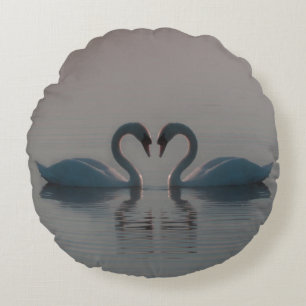 Blue Swans Must Be Love Round Cushion