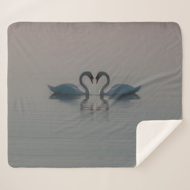Blue Swans Must Be Love Sherpa Blanket (Front (Horizontal))