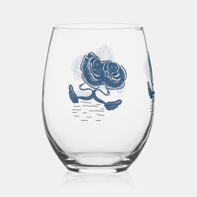 blue swans set stemless wine glass (Front)