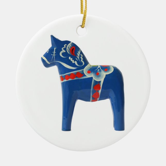 Blue Swedish Dala Horse Ceramic Tree Decoration (Front)