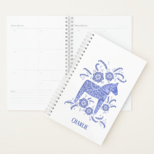 Blue Swedish Dala Horse Custom Name Planner