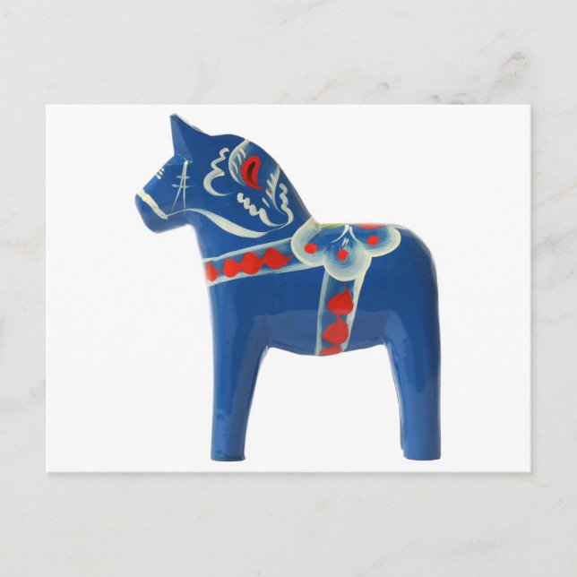 Blue Swedish Dala Horse Postcard (Front)