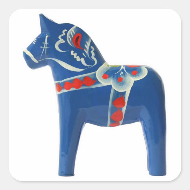 Blue Swedish Dala Horse Square Sticker (Front)