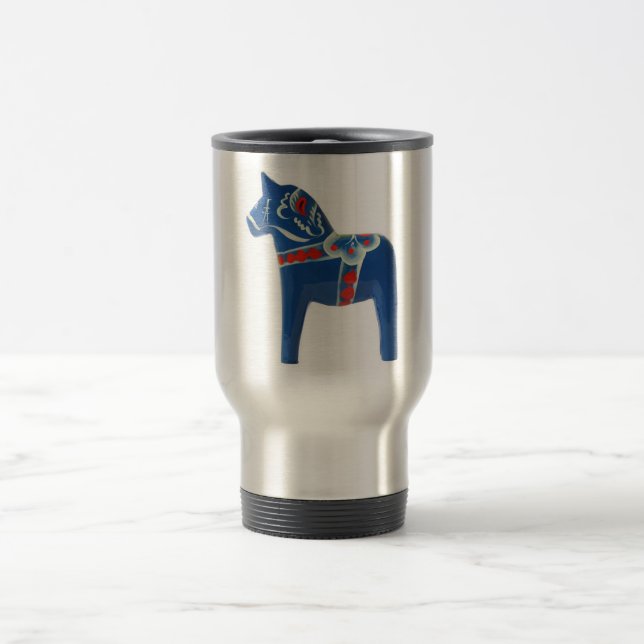Blue Swedish Dala Horse Travel Mug (Center)