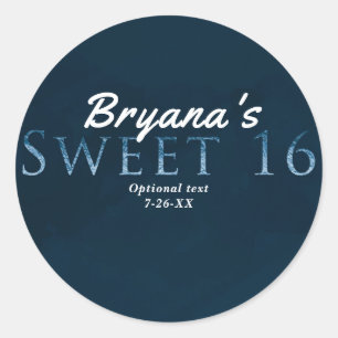 Blue SWEET 16 Chic Elegant Birthday Party Favour Classic Round Sticker