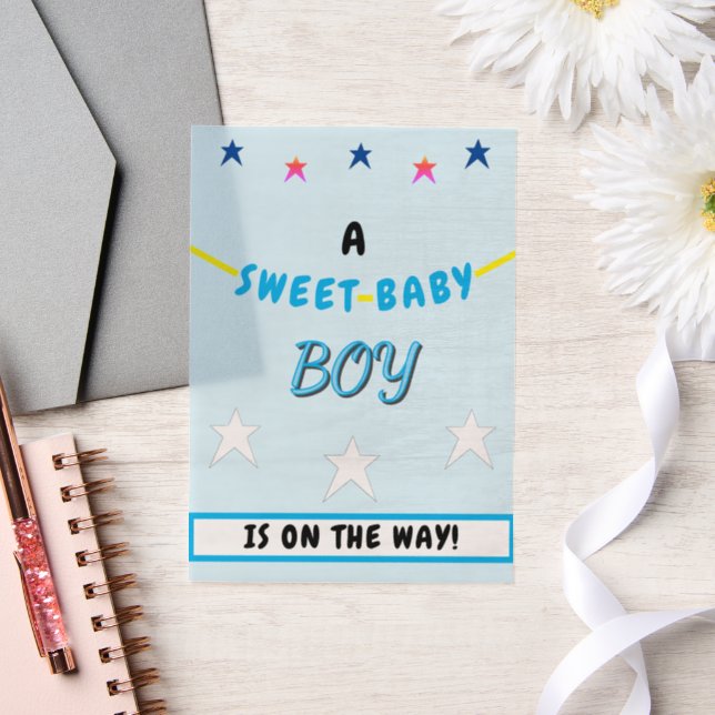 Blue Sweet Baby Boy Baby Shower Stars Vellum Invitations (Wedding)