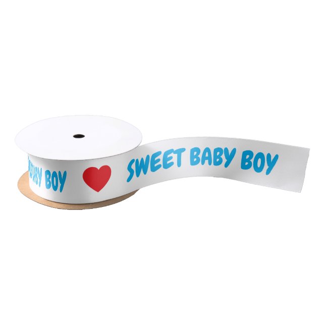 Blue Sweet Baby Boy Red Heart Satin Ribbon (Spool)
