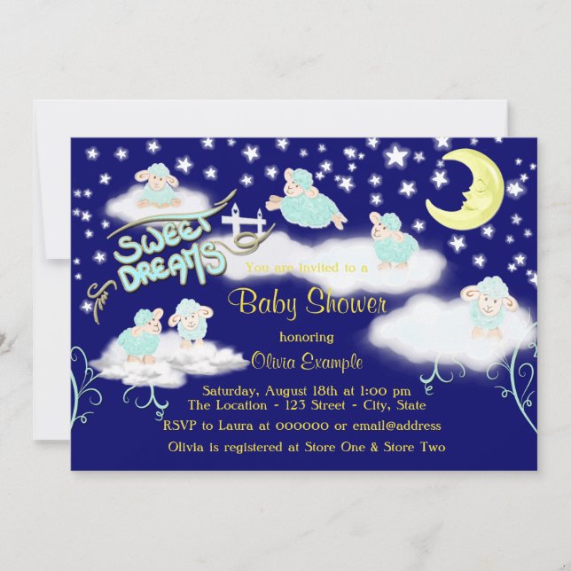 Blue Sweet Dreams Baby Shower Invitation (Front)