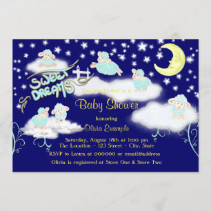Blue Sweet Dreams Baby Shower Invitation