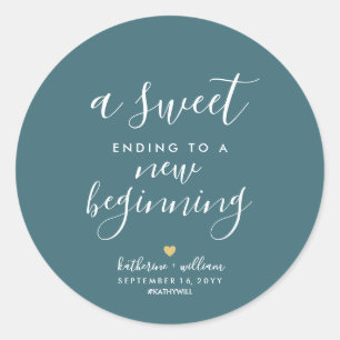Blue Sweet Ending To New Beginning Wedding Favour  Classic Round Sticker