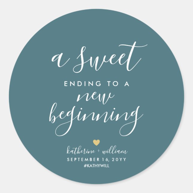 Blue Sweet Ending To New Beginning Wedding Favour  Classic Round Sticker (Front)