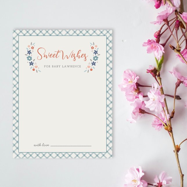 Blue Sweet Floral Wishes For Baby Shower Card  (Creator Uploaded)