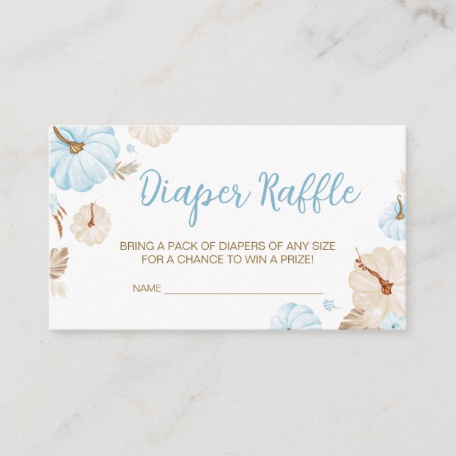Blue Sweet Little Pumpkin Fall Baby Diaper Raffle Enclosure Card (Front)