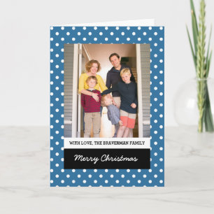 Blue Sweet Polka Dot Holiday Photo Greeting Card
