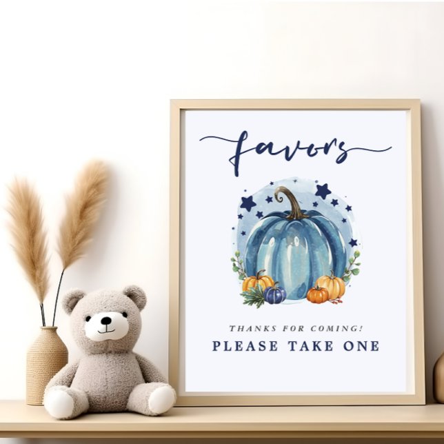 Blue Sweet Pumpkin Baby  Boy Shower Favours Here Poster (Creator Uploaded)