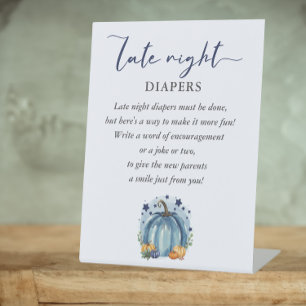 Blue Sweet Pumpkin Baby Shower Late Night Diapers Pedestal Sign