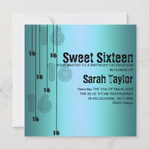 Blue Sweet Sixteen Birthday Invitation
