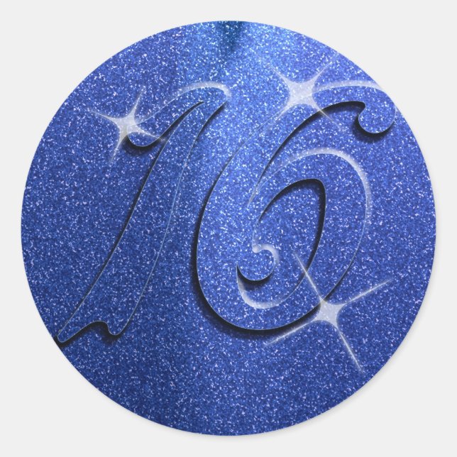 Blue Sweet Sixteen Birthday Party Stickers (Front)