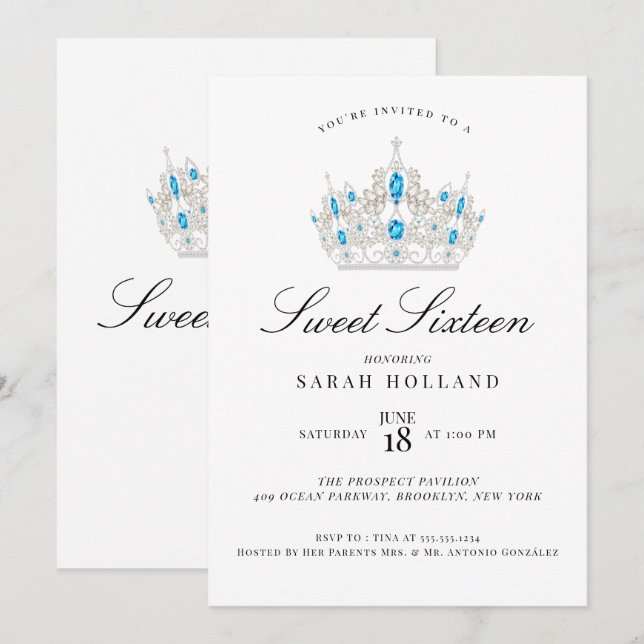 Blue Sweet Sixteen Invitation (Front/Back)