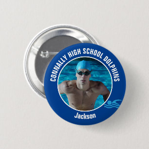 Blue Swim Team Photo High School Swimmer 6 Cm Round Badge