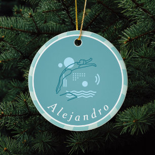 Blue Swimmer Girls Swimming Pool Personalised      Ceramic Tree Decoration