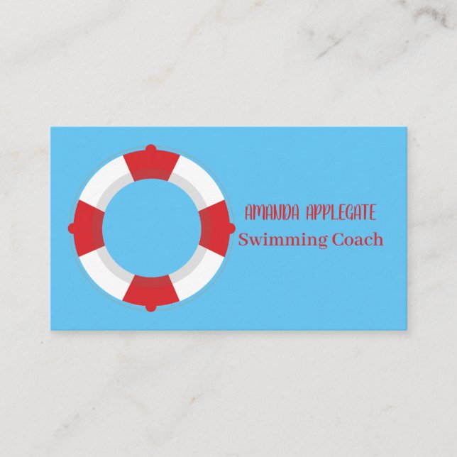 Blue Swimming Coach Instructor  Business Card (Front)