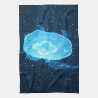 Blue Swimming Jellyfish Tea Towel