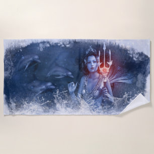 Blue Swimming Mermaid Beach Towel