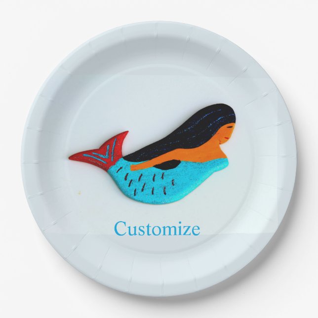 Blue swimming mermaid Thunder_Cove Paper Plate (Front)