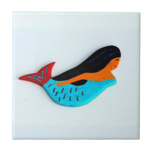 blue swimming mermaid tile