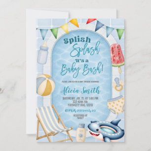 Blue Swimming Pool Boy Baby Shower bash invitation