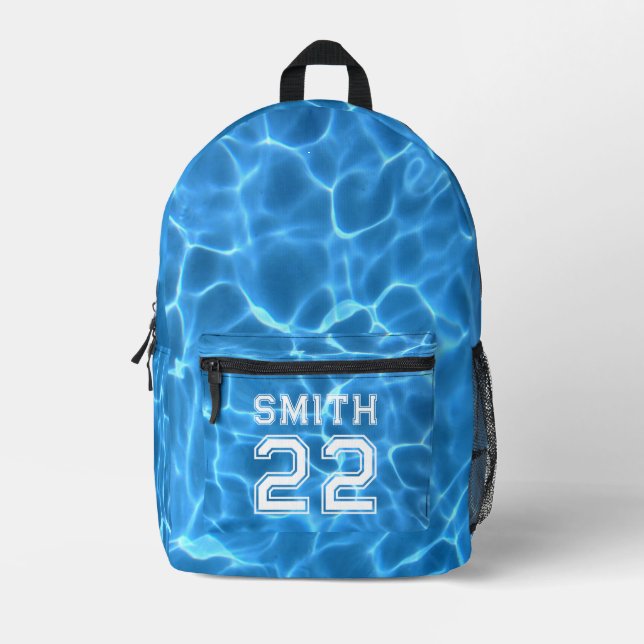 Blue Swimming Pool Sports Photo Printed Backpack (Front)