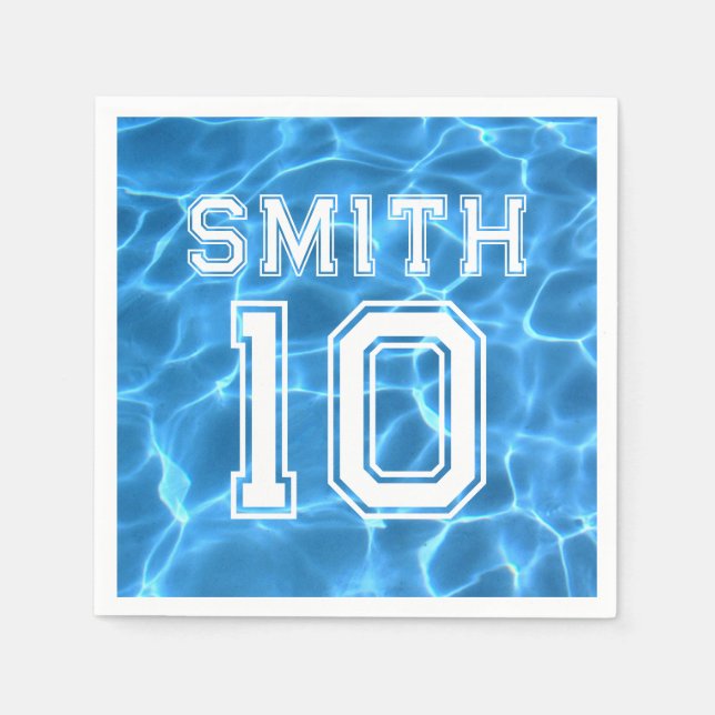 Blue Swimming Pool Sports Theme Birthday Napkin (Front)