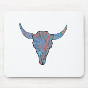 Blue Swirl Bison Skull Art Mouse Mat
