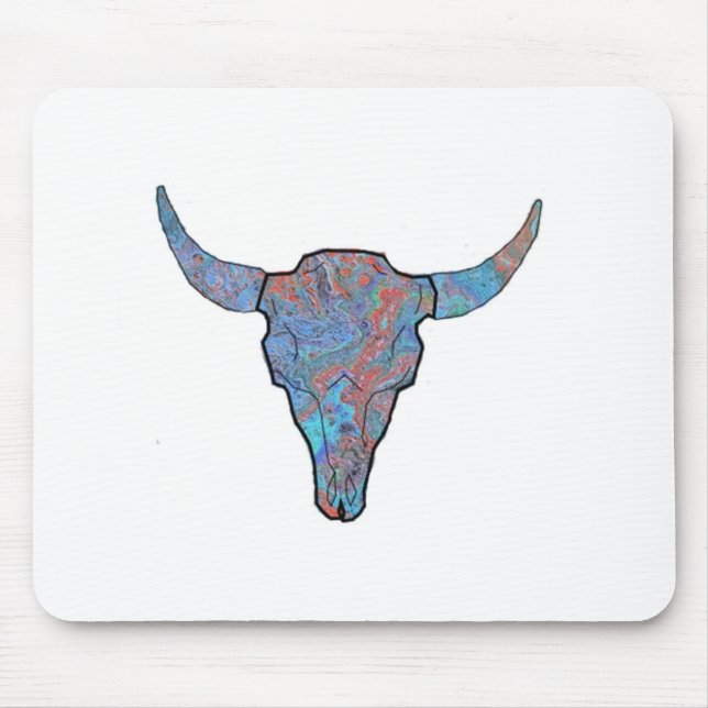 Blue Swirl Bison Skull Art Mouse Mat (Front)