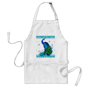 Blue swirl Border and Peacock Design Standard Apron