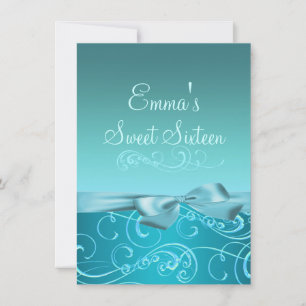 Blue Swirl & Bow Image Birthday Invite
