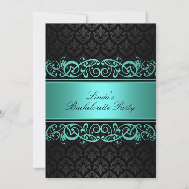 Blue Swirl Damask | Bachelorette Party Invitation (Front)