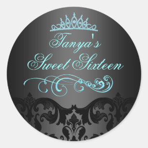 Blue Swirl Damask Sweet 16 Envelope Sticker/seal Classic Round Sticker
