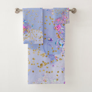 Blue Swirl Girl Glam Pink Gold Sparkles Bath Towel Set